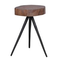 24 Inch Side End Table, Round Mango Wood Brown Tree Top, Black Metal Tripod - BM312099