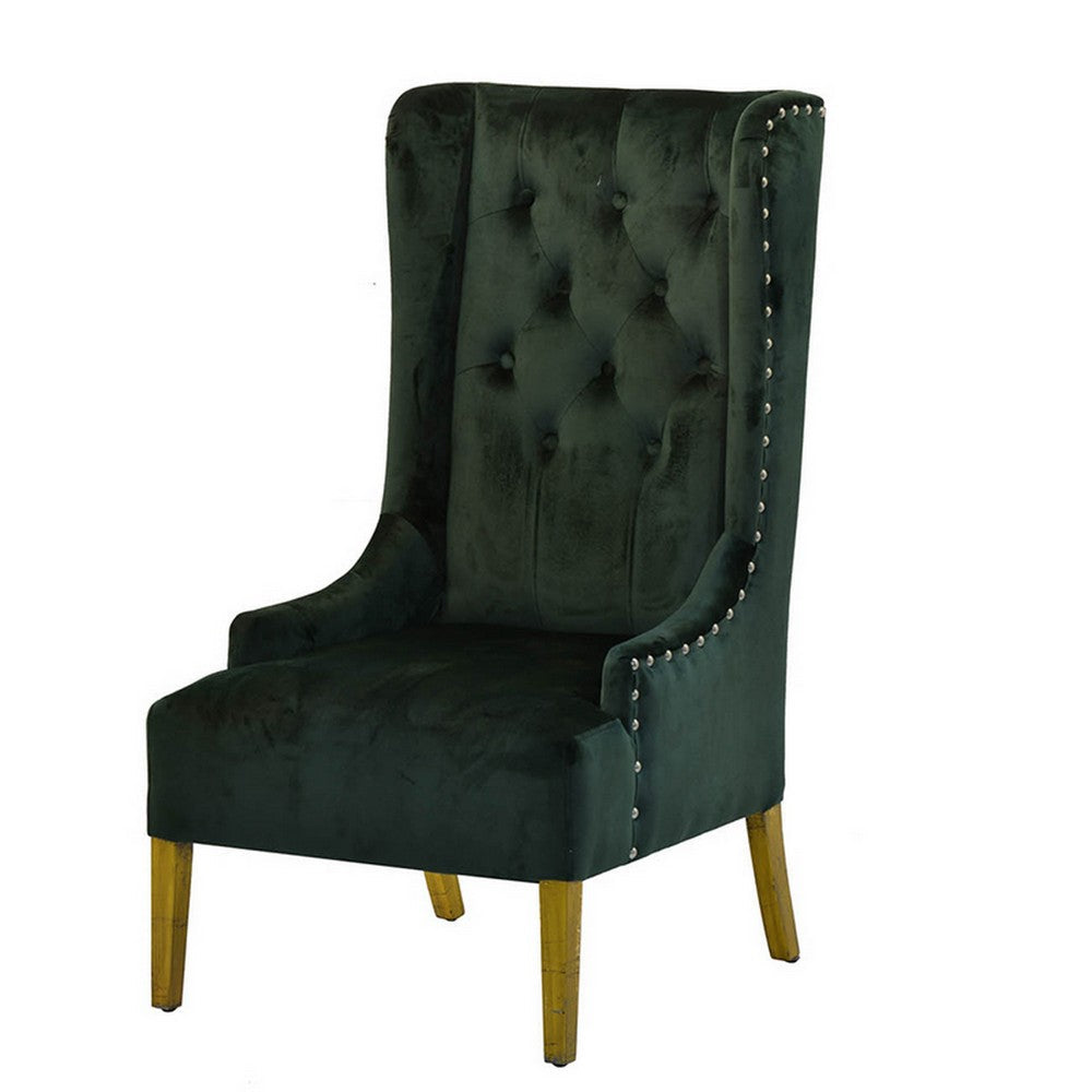 28 Inch Accent Armchair, Wingback Design, Tufted Emerald Green Polyester - BM312100