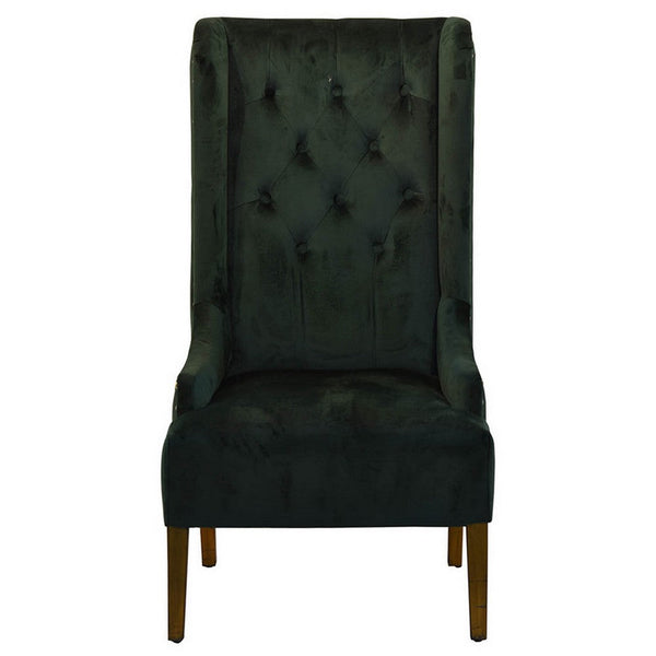 28 Inch Accent Armchair, Wingback Design, Tufted Emerald Green Polyester - BM312100