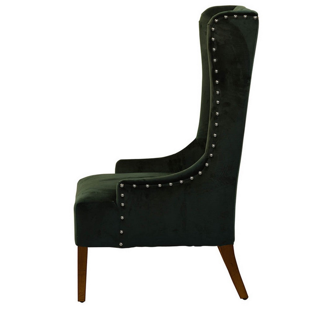 28 Inch Accent Armchair, Wingback Design, Tufted Emerald Green Polyester - BM312100