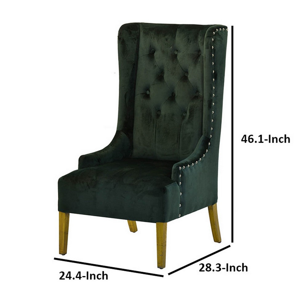 28 Inch Accent Armchair, Wingback Design, Tufted Emerald Green Polyester - BM312100