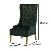 28 Inch Accent Armchair, Wingback Design, Tufted Emerald Green Polyester - BM312100