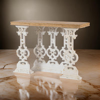 47 Inch Console Sofa Table, Fir Wood Rectangular Top, White Carved Legs - BM312101