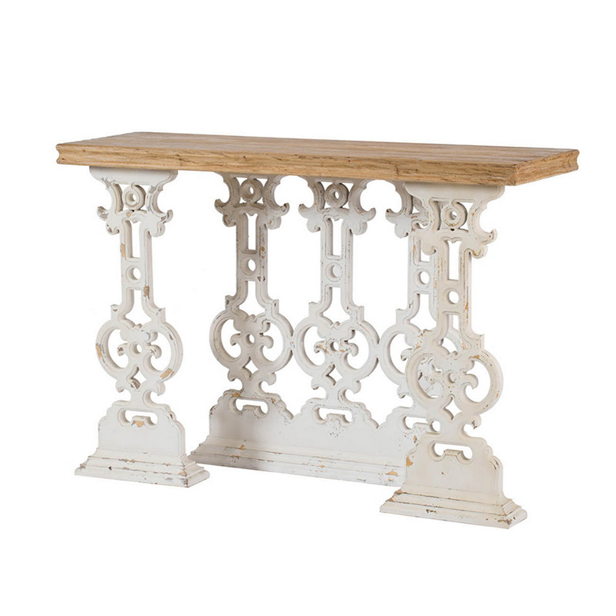 47 Inch Console Sofa Table, Fir Wood Rectangular Top, White Carved Legs - BM312101