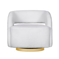 Xion 30 Inch Swivel Accent Chair, White Fabric Upholstery, Gold Iron Base - BM312103