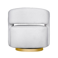 Xion 30 Inch Swivel Accent Chair, White Fabric Upholstery, Gold Iron Base - BM312103