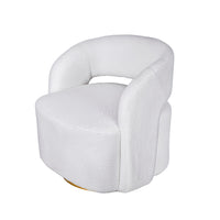 Xion 30 Inch Swivel Accent Chair, White Fabric Upholstery, Gold Iron Base - BM312103