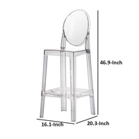 30 Inch Barstool Chair, Transparent Clear Acrylic Frame, Oval Backrest - BM312106