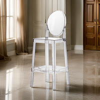 30 Inch Barstool Chair, Transparent Clear Acrylic Frame, Oval Backrest - BM312106