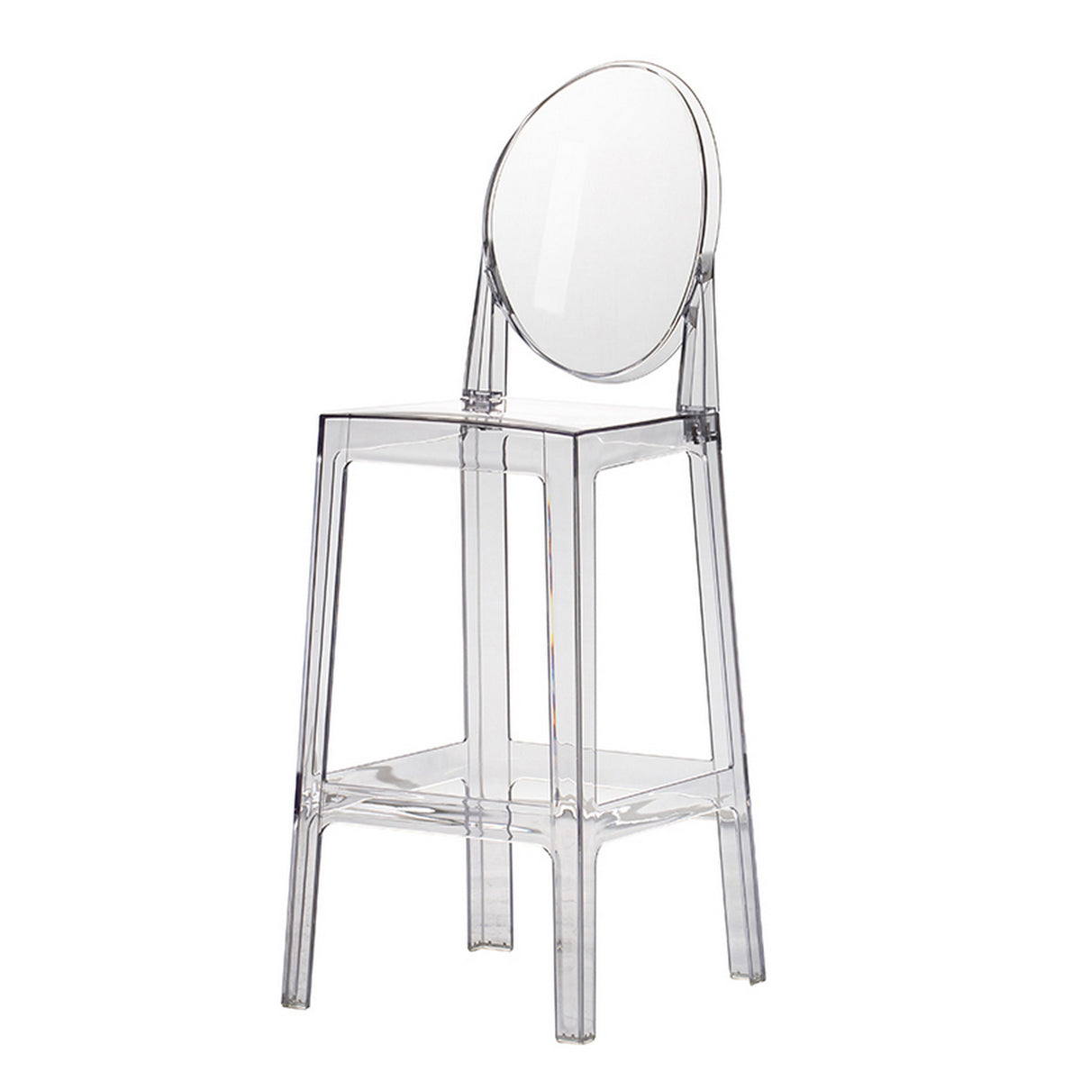 30 Inch Barstool Chair, Transparent Clear Acrylic Frame, Oval Backrest - BM312106