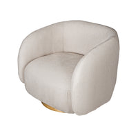 Eros 35 Inch Swivel Accent Chair, Plush White Fabric Upholstery, Gold Base - BM312107