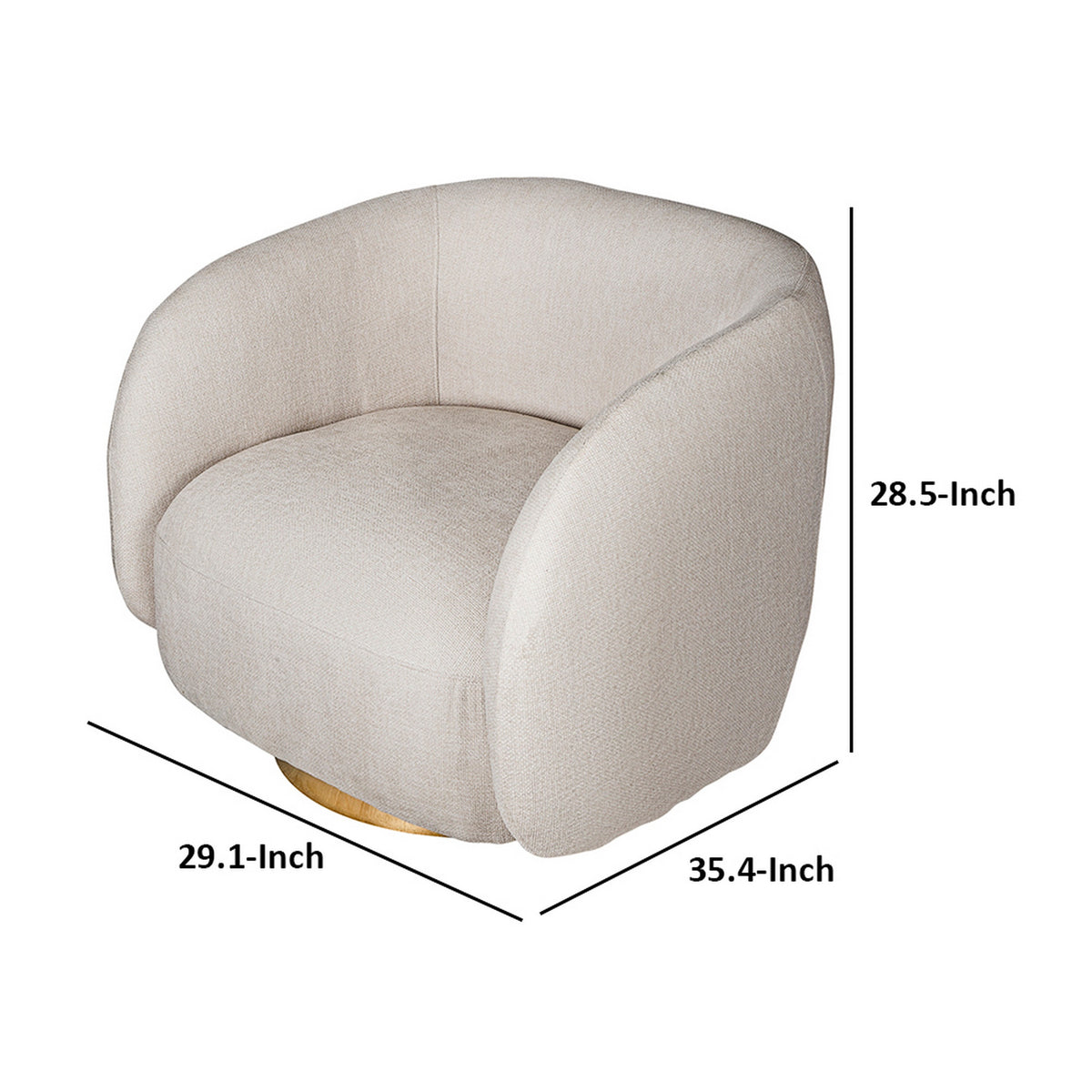 Eros 35 Inch Swivel Accent Chair, Plush White Fabric Upholstery, Gold Base - BM312107