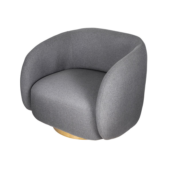 Eros 35 Inch Swivel Accent Chair, Plush Gray Fabric Upholstery, Gold Base - BM312108