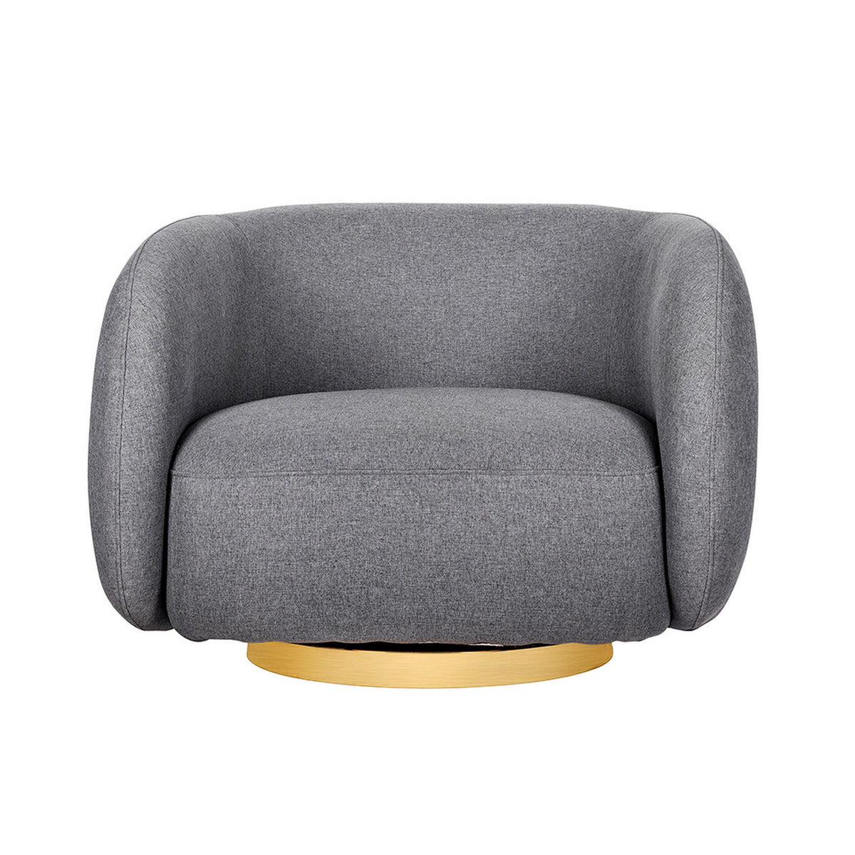 Eros 35 Inch Swivel Accent Chair, Plush Gray Fabric Upholstery, Gold Base - BM312108