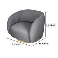 Eros 35 Inch Swivel Accent Chair, Plush Gray Fabric Upholstery, Gold Base - BM312108