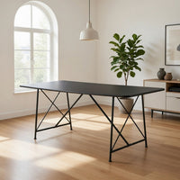 79 Inch Dining Table, Black Rectangular Top, Sleek X Shaped Iron Legs - BM312109