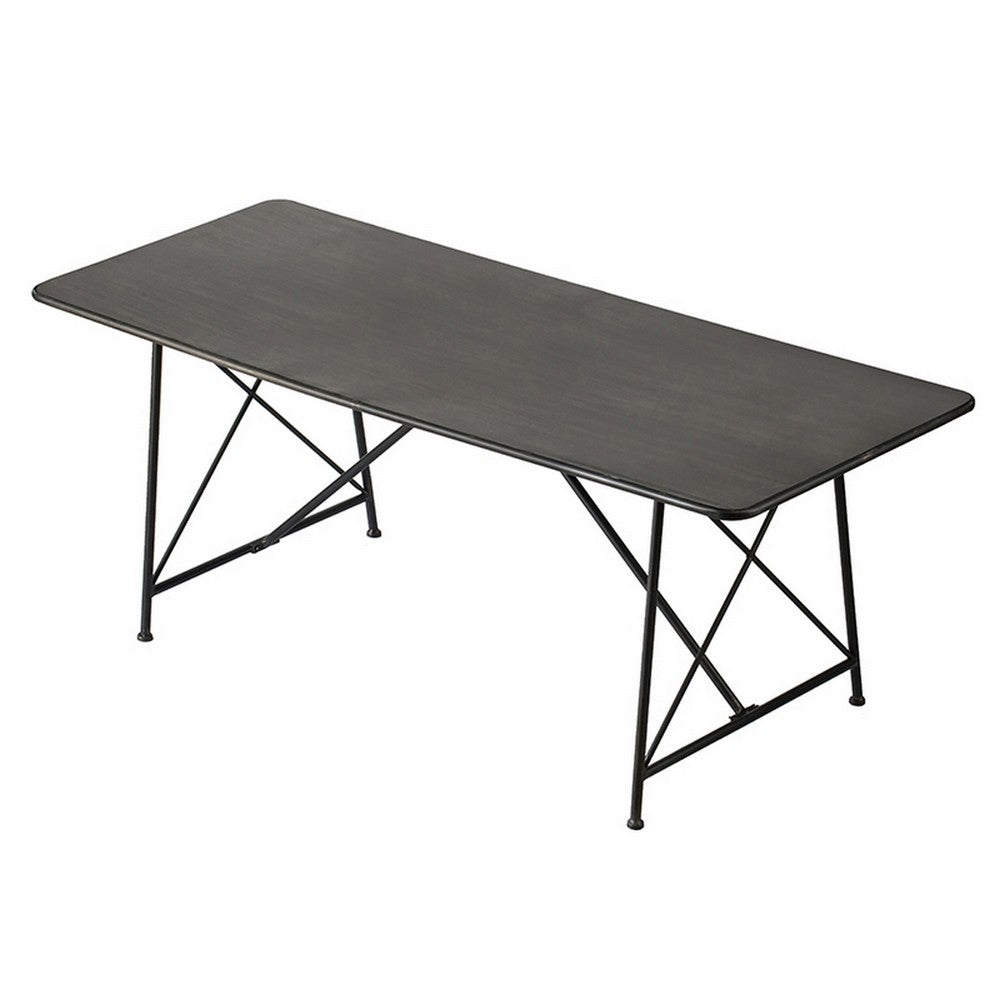 79 Inch Dining Table, Black Rectangular Top, Sleek X Shaped Iron Legs - BM312109