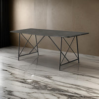 79 Inch Dining Table, Black Rectangular Top, Sleek X Shaped Iron Legs - BM312109