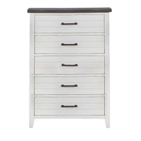 Akira 42 Inch Tall Dresser Chest, 5 Drawers, White Solid Wood, Gray Top - BM312113