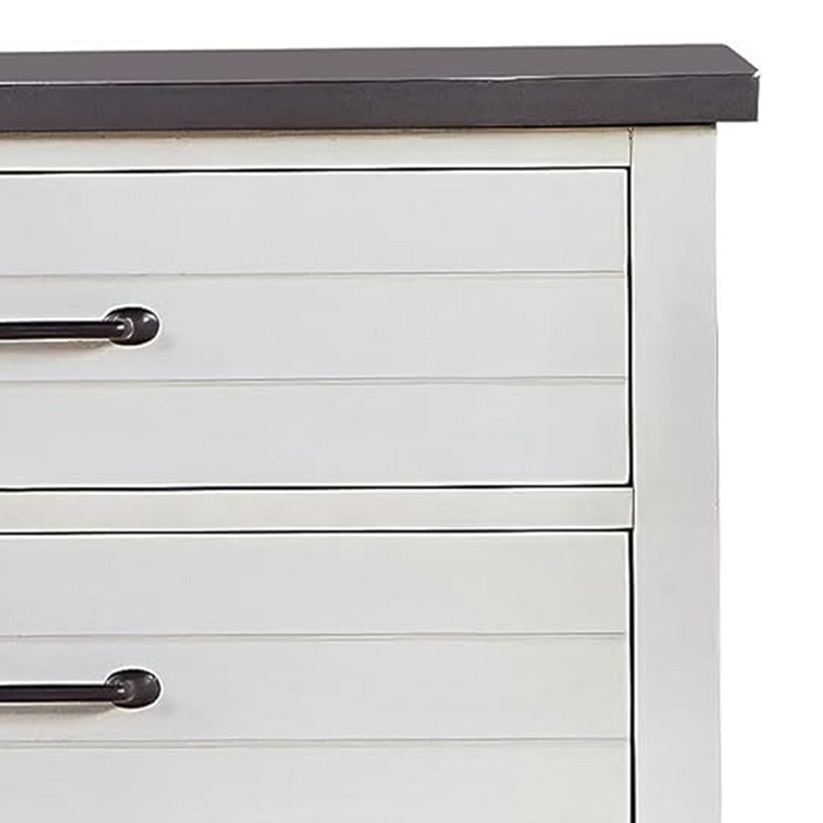 Akira 42 Inch Tall Dresser Chest, 5 Drawers, White Solid Wood, Gray Top - BM312113