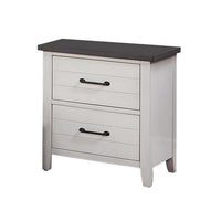 Akira 24 Inch Nightstand, 2 Drawers, White Solid Wood Frame and Gray Top - BM312115