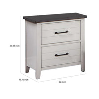 Akira 24 Inch Nightstand, 2 Drawers, White Solid Wood Frame and Gray Top - BM312115