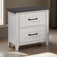 Akira 24 Inch Nightstand, 2 Drawers, White Solid Wood Frame and Gray Top - BM312115