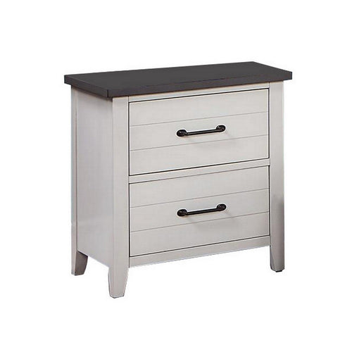 Akira 24 Inch Nightstand, 2 Drawers, White Solid Wood Frame and Gray Top - BM312115