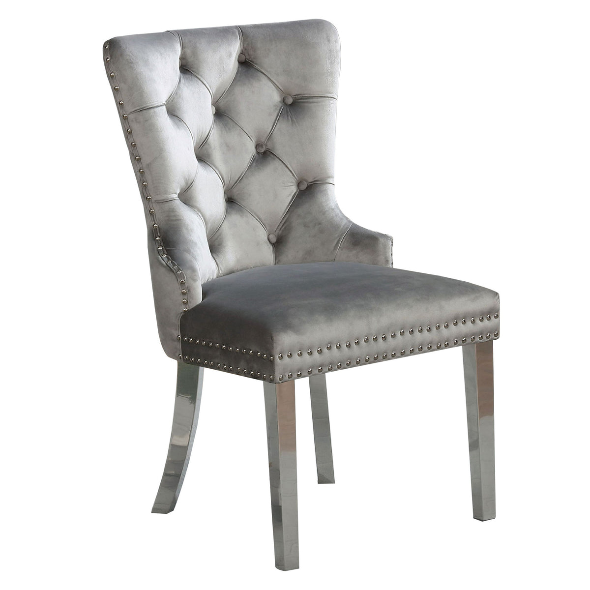 24 Inch Dining Side Chair Set of 2, Tufted Silver Gray Fabric, Chrome legs - BM312123