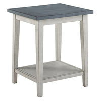 Eleni 24 Inch Side Table, Square Bottom Shelf, Antique White and Blue Wood - BM312124