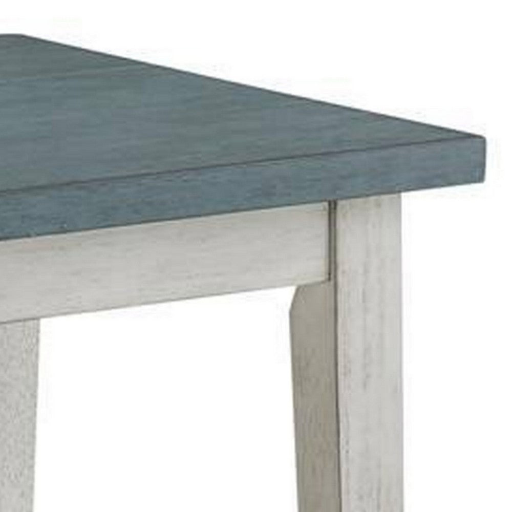 Eleni 24 Inch Side Table, Square Bottom Shelf, Antique White and Teal Wood - BM312126