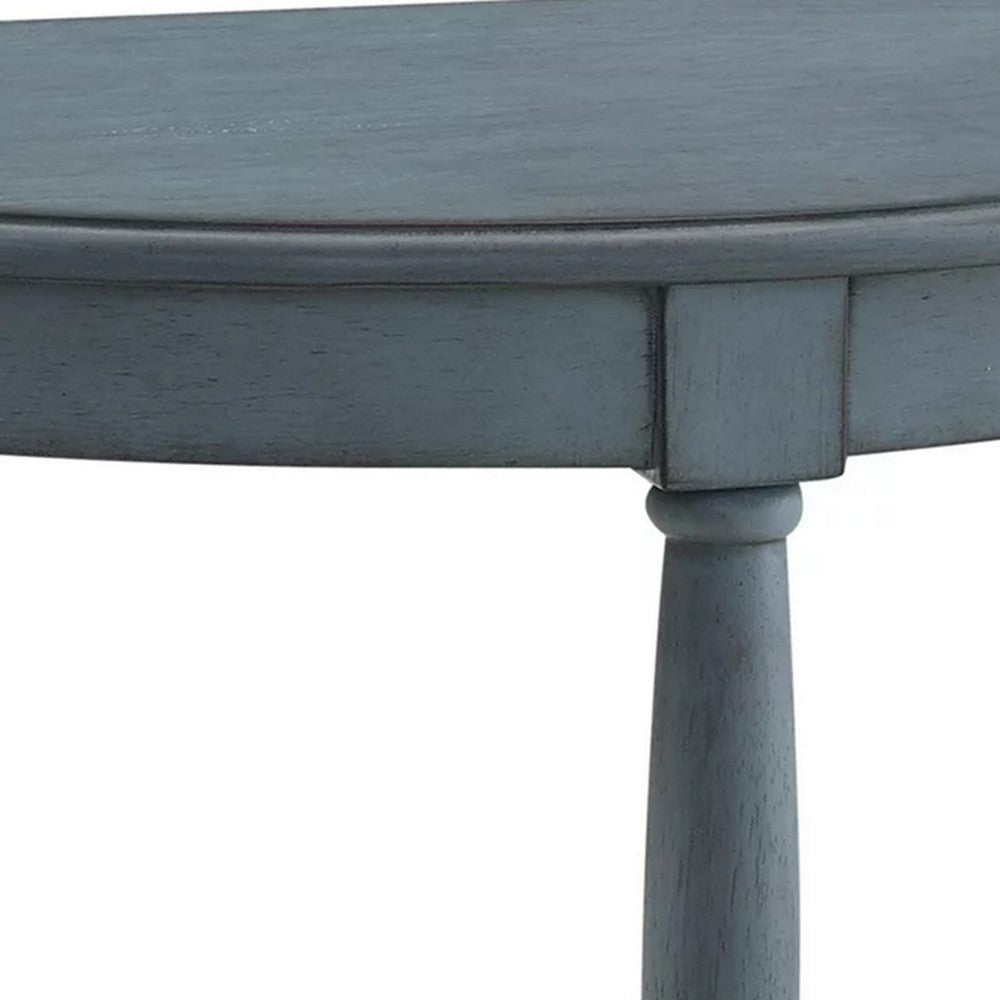 Kiana 28 Inch Side End Table, Bottom Shelf, Semicircle, Antique Blue Wood - BM312128