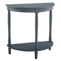 Kiana 28 Inch Side End Table, Bottom Shelf, Semicircle, Antique Blue Wood - BM312128