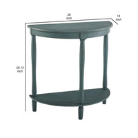 Kiana 28 Inch Side End Table, Bottom Shelf, Semicircle, Antique Teal Wood - BM312129