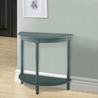 Kiana 28 Inch Side End Table, Bottom Shelf, Semicircle, Antique Teal Wood - BM312129