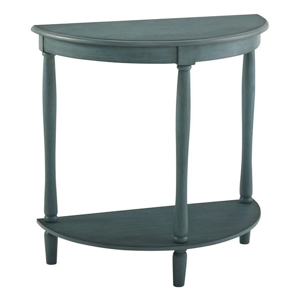 Kiana 28 Inch Side End Table, Bottom Shelf, Semicircle, Antique Teal Wood - BM312129