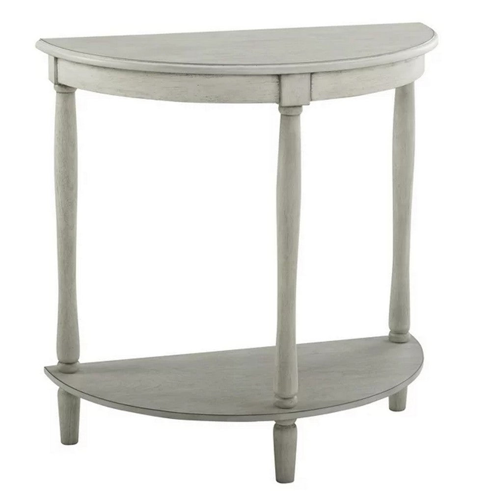 Kiana 28 Inch Side End Table, Bottom Shelf, Semicircle, Antique Gray Wood - BM312130