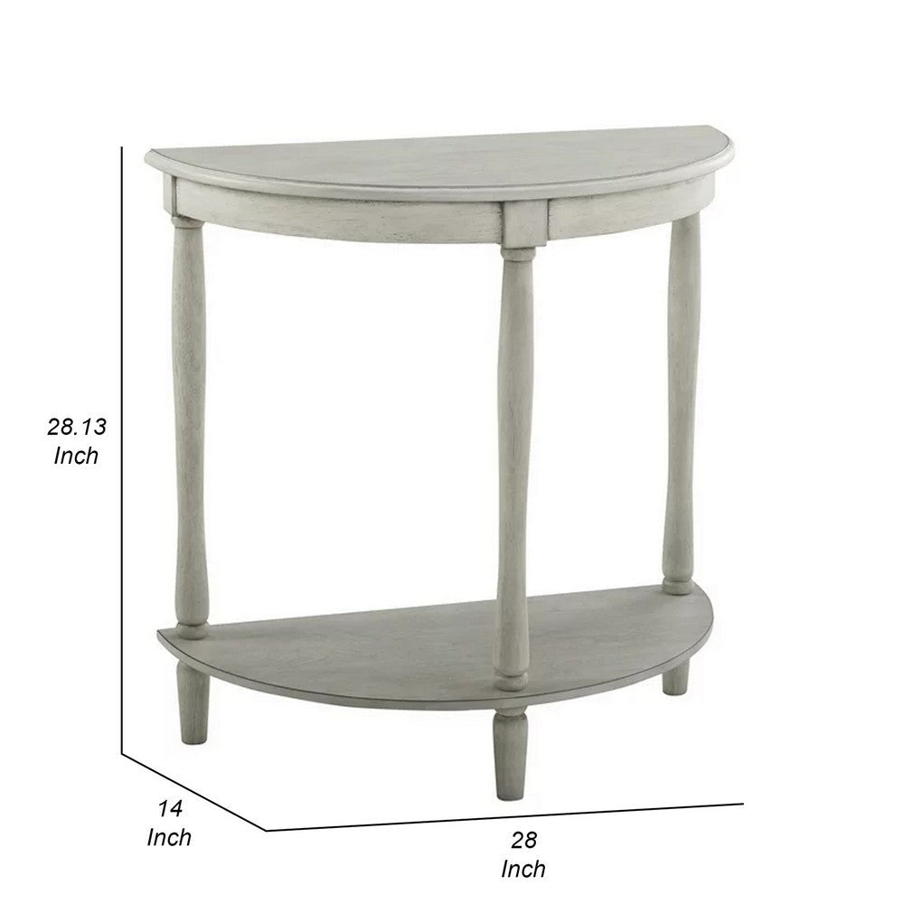 Kiana 28 Inch Side End Table, Bottom Shelf, Semicircle, Antique Gray Wood - BM312130