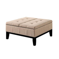 Orin 36 Inch Ottoman, Split Storage Lid, Tufted Beige Upholstery, Wood - BM312132