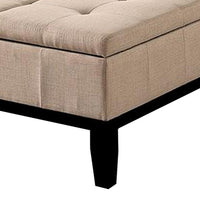 Orin 36 Inch Ottoman, Split Storage Lid, Tufted Beige Upholstery, Wood - BM312132