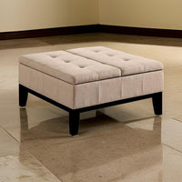 Orin 36 Inch Ottoman, Split Storage Lid, Tufted Beige Upholstery, Wood - BM312132