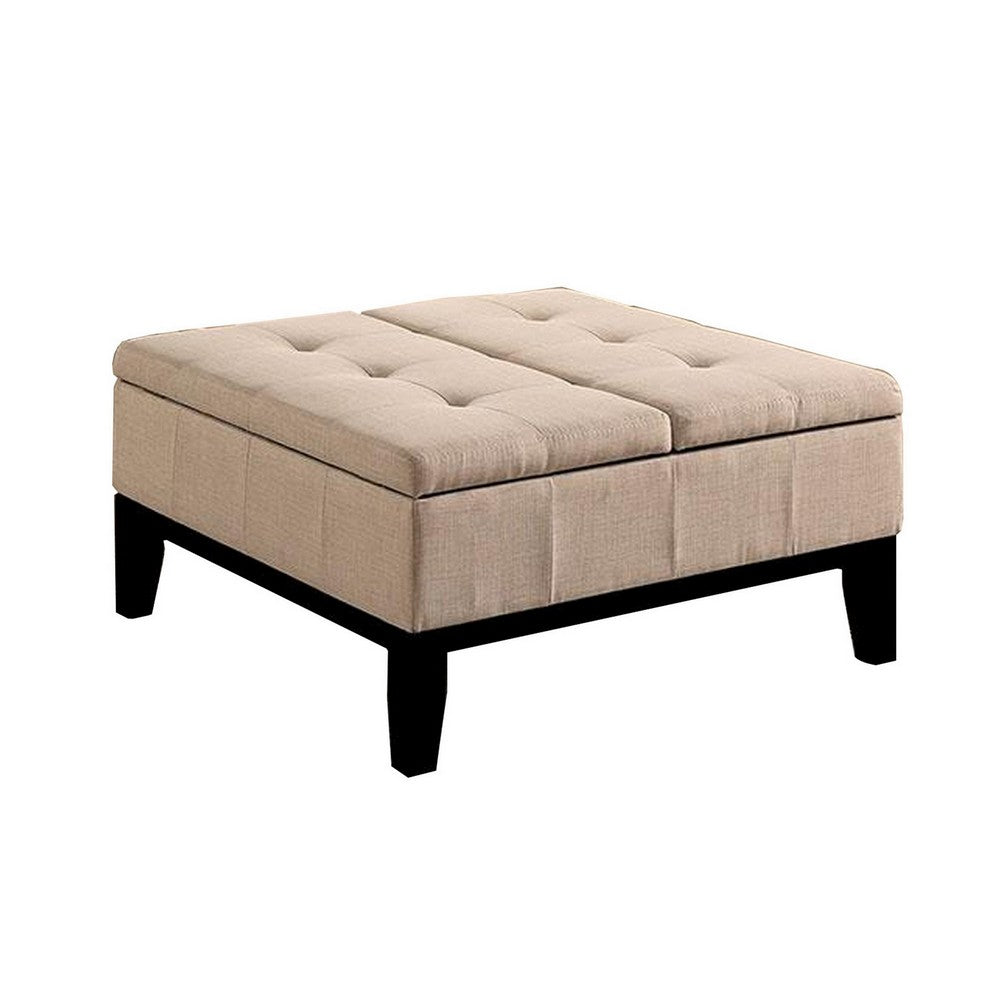 Orin 36 Inch Ottoman, Split Storage Lid, Tufted Beige Upholstery, Wood - BM312132