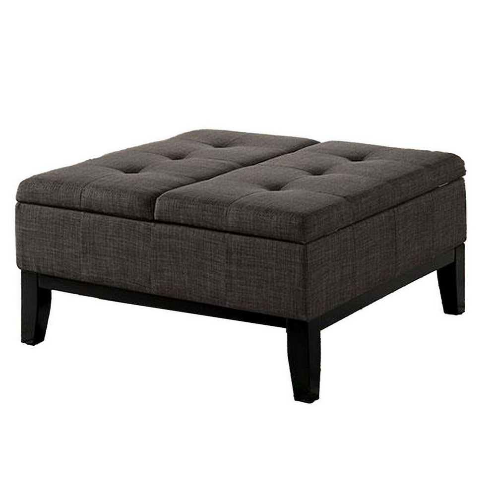 Orin 36 Inch Ottoman, Split Storage Lid, Tufted Dark Gray Upholstery, Wood - BM312133