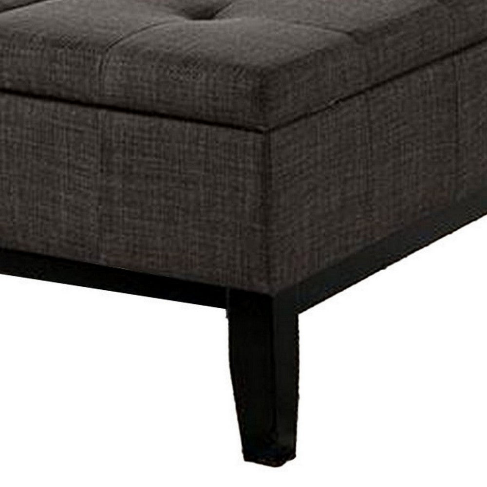 Orin 36 Inch Ottoman, Split Storage Lid, Tufted Dark Gray Upholstery, Wood - BM312133