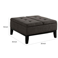 Orin 36 Inch Ottoman, Split Storage Lid, Tufted Dark Gray Upholstery, Wood - BM312133