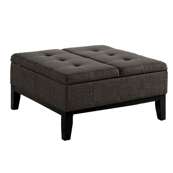 Orin 36 Inch Ottoman, Split Storage Lid, Tufted Dark Gray Upholstery, Wood - BM312133