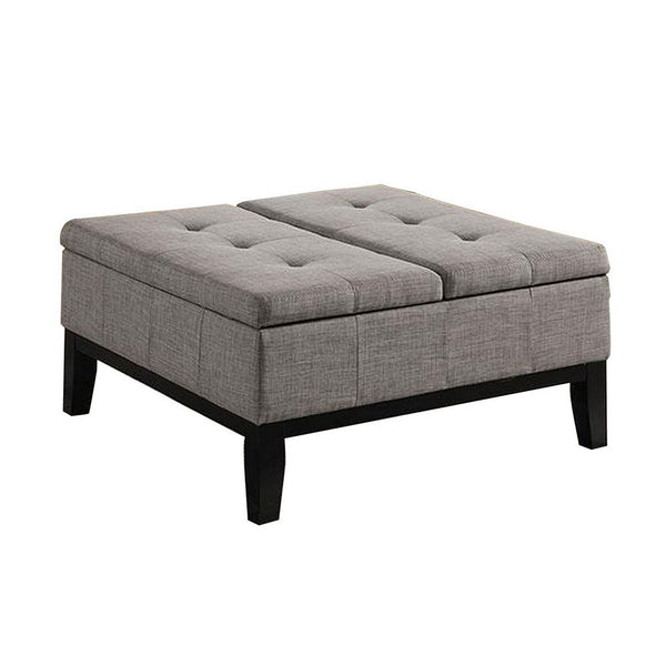 Orin 36 Inch Ottoman, Split Storage Lid, Tufted Light Gray Upholstery, Wood - BM312134