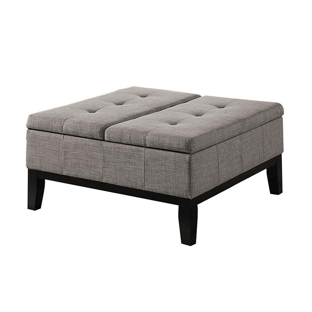 Orin 36 Inch Ottoman, Split Storage Lid, Tufted Light Gray Upholstery, Wood - BM312134