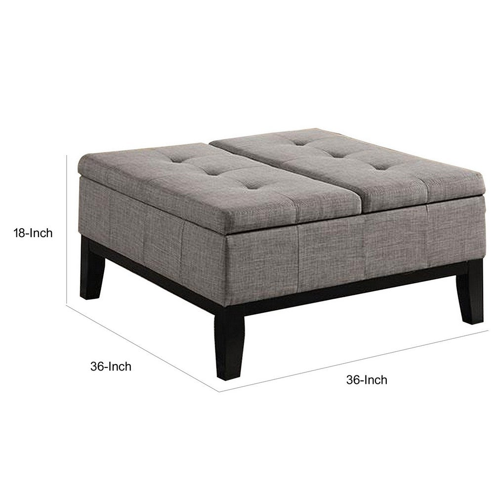 Orin 36 Inch Ottoman, Split Storage Lid, Tufted Light Gray Upholstery, Wood - BM312134