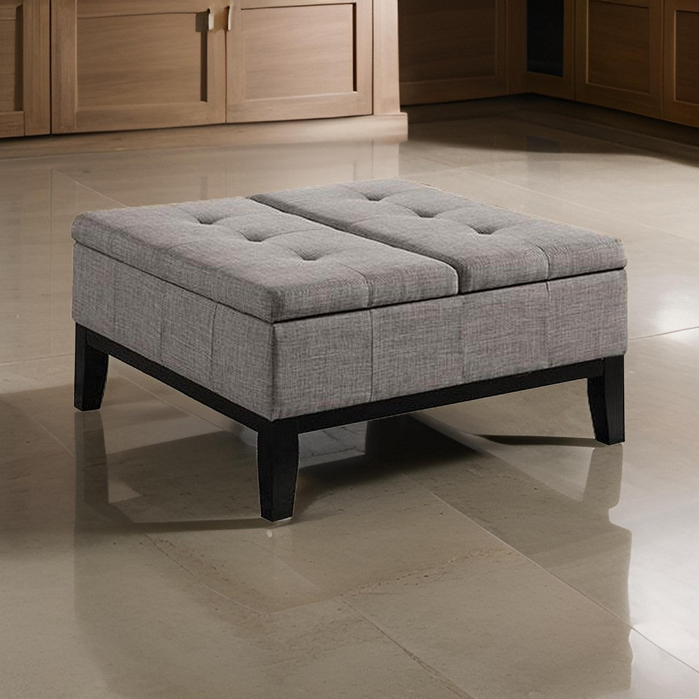 Orin 36 Inch Ottoman, Split Storage Lid, Tufted Light Gray Upholstery, Wood - BM312134